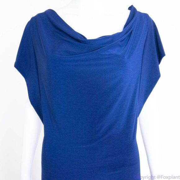 Komarov USA-made navy blue drop‎ cowl neck dolman sleeve dress, L - Picture 4 of 16